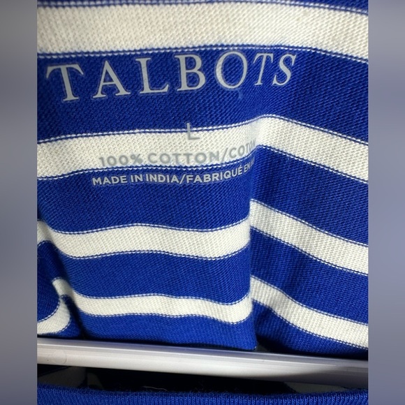 Talbots Embroidered Frenchie Dogs Royal Blue and White Striped Cotton Top sz  L - Picture 6 of 8